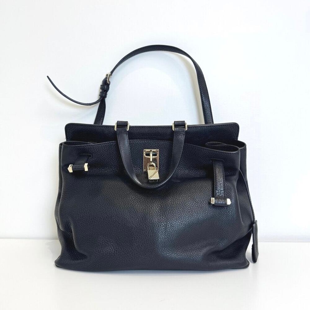VALENTINO Garavani Black Leather JoyLock Gold Stud Lock Handbag Shoulder Bag